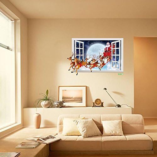 HOMFLON Xh7229 Christmas Sticker Cartoon Christmas Deer Santa 3D Wall Art Stickers Removable