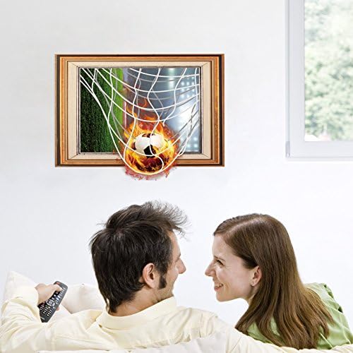 DNVEN 23 inches x 17 inches Soccer Football on Fire Break Out of The Net Fire Ball PVC Removable Wall Art Sticker Decal DIY Room Kid Boy Room Playroom Decals Stickers size 45x60 sk6062