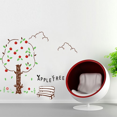 Ikeelife Home Decor Mural Vinyl Wall Sticker Red Apple Tree Chair Kids Nursery Room Wall Art Decal Paper
