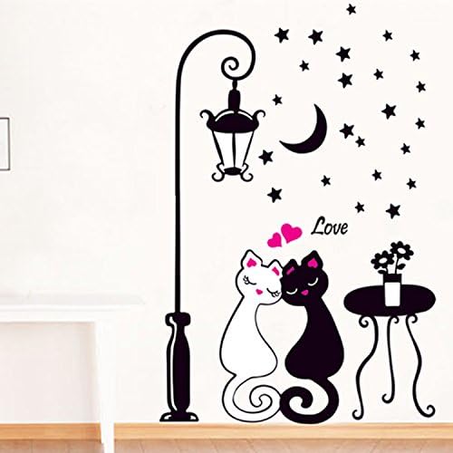 Cat Wall Sticker For Kids Room Lamp and Butterflies Stickers Decor Decals DM570099