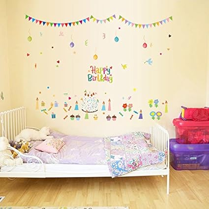 Balloon Cake Birthday Party Vinyl Wall Decal PVC Home Sticker House Paper Decoration Wallpaper Living Room Bedroom Kitchen Art Picture DIY Murals Girls Boys Kids Nursery Baby Playroom Decor size 60x90 abq9704