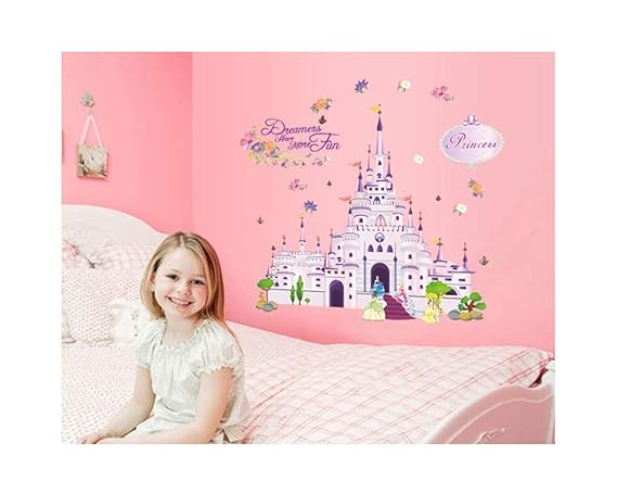 Cartoon Castle Wall Decal Home Sticker Paper Removable Living Room Bedroom Art Picture DIY Mural Girls Boys Kids Nursery Baby Playroom Decoration  size 60x90  df5079