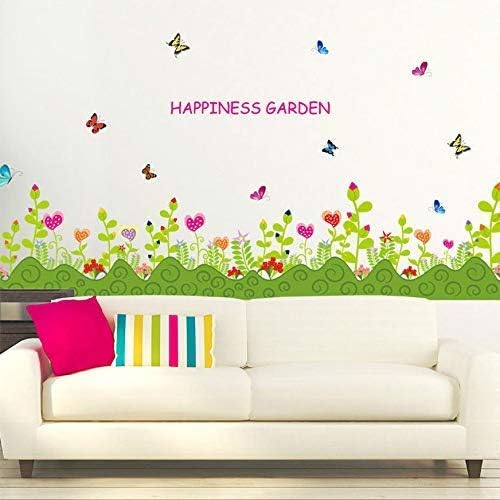 Wall Sticker Flower Grass and Butterflies Baseboard Living Room Home Decor Removable Stickers size 50x70 sk7006