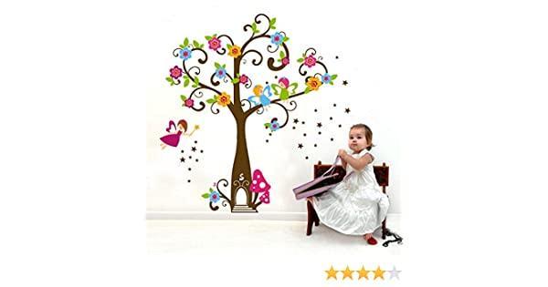 Tree Very Cute Peel Scroll Tinkle Fairy Girl DIY Removable Wall Stickers Parlor Kids Bedroom Home Decor Mural Decal JM7158