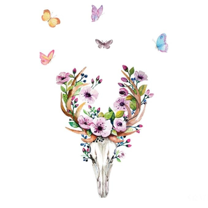 Deer Head Flowers Butterflies Wall sticker Jm7318