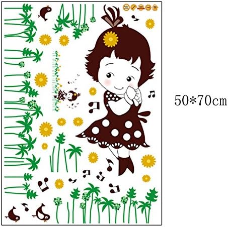 Shy Girl Birds Singing Music Notes Flowers Green Leaves Wall Decal PVC Home Sticker House Vinyl Paper Decoration WallPaper Living Room Bedroom Kitchen Art Picture DIY Murals size 50x70 mj7016b
