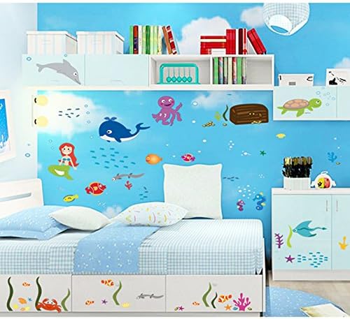 Cartoon Sea Animals Treasure Wall Stickers Removable Home Decor Wall Decals PVC Art Mural Baby Boys Girls Kids Bedroom Kitchen Decoration Poster size 60x90 df5077