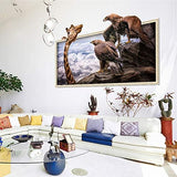 Eagles Stare at Giraffe Clouds Fake Window Frame Animals Wall Stickers Xh7239