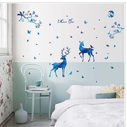 Wall Stickers & Murals Wall stickers-SK9181 Blue elk Silhouette Wall Stickers Nordic Style Bedroom Living Room Porch Removable Decorative Starlight Deer-Wall stickers-SK9181