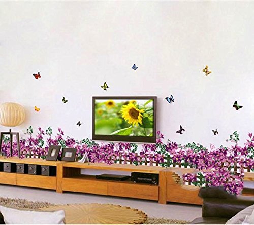 SYGA Purple Butterfly Flower Fence Skirting Line Decals Design Wall Stickers  size 50x70 ay756