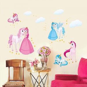 Funky Planet Cartoon Large Wall Stickers Removable Wall Decals Home Decor PVC Art Mural Baby Boys Girls Kids Bedroom Decoration Wall Sticker (unicorns) size 50x70cm Ncs009