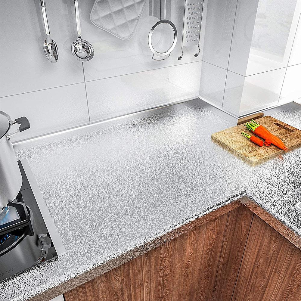 Kitchen Oil-proof Waterproof Stickers Aluminum Foil Kitchen Stove Cabinet Self Adhesive Wall Sticker DIY Wallpaper 24 inch by 78 inch  60cm by 200cm