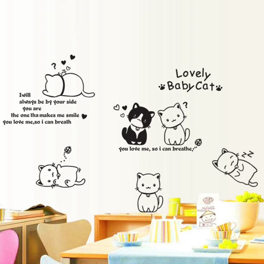 Removable Creative 3D DIY Cute Cartoon Black Cats Wall Decals Kids Room Decorations Art Stickers Nursery 3D PVC Decal Bedroom Window Sticker wall poster size 60x90 nc1024