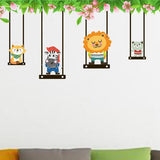 Wall Sticker Animals on Swing | Wall Decoration | Wall Decor | Bedroom | Children's Room | Nursery | Boy | Girl | Decorative Sticke size 35x55  dm3002