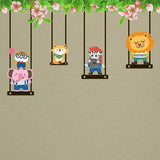 Wall Sticker Animals on Swing | Wall Decoration | Wall Decor | Bedroom | Children's Room | Nursery | Boy | Girl | Decorative Sticke size 35x55  dm3002