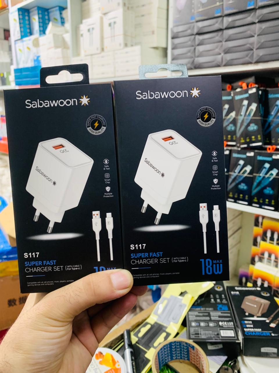 Sabawoon S117 Charger | 18W Fast Charging | 100% Original Quality | Adaptor with Type?C Cable