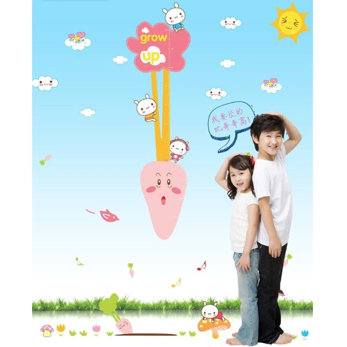 Super cute little white rabbit pulling carrots height stickerCreative wall stickers, stylish combination for children's room, size 60x90 am9037
