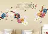 Vinyl wall stickers Blooming peonies and pheasants (sheet 60 x 90 cm) B288 size 60x90 nc1032