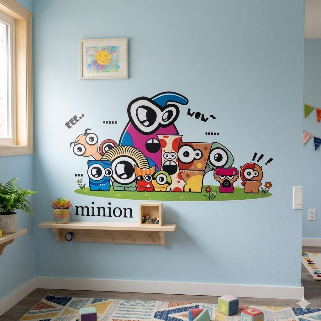 Vibrant Cartoon Monster Wall Decal for Kids' Bedroom & Playroom size 30x60 zy305