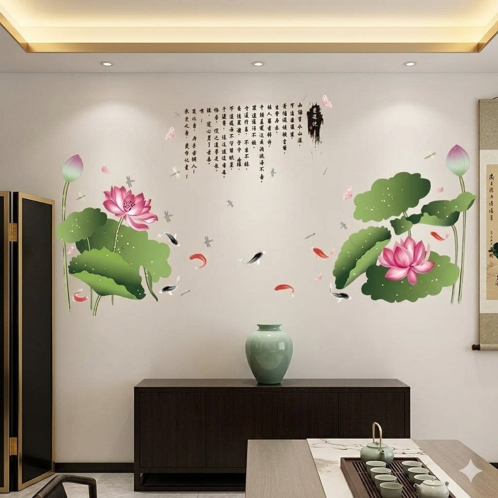 Modern Lotus Flower Wall Decal for Living Room & Sofa Background size  120x180 sk2015 Wall Decor Sticker