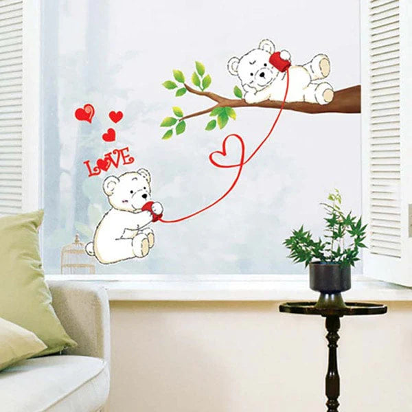 WUDHF Cute bear calling love wall stickers home love and happiness decoration children's room cartoon branches size 50x710 sm 570047