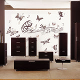 Musical Butterfly Wall Sticker Black Music Notes Wall Paper PV Home Wall Art Decor Self