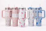 Floral Insulated Travel Tumbler with Ergonomic Handle and Leak-Resistant Lid – 40oz Double-Wall Vacuum Flask ( RANDOM COLOUR )