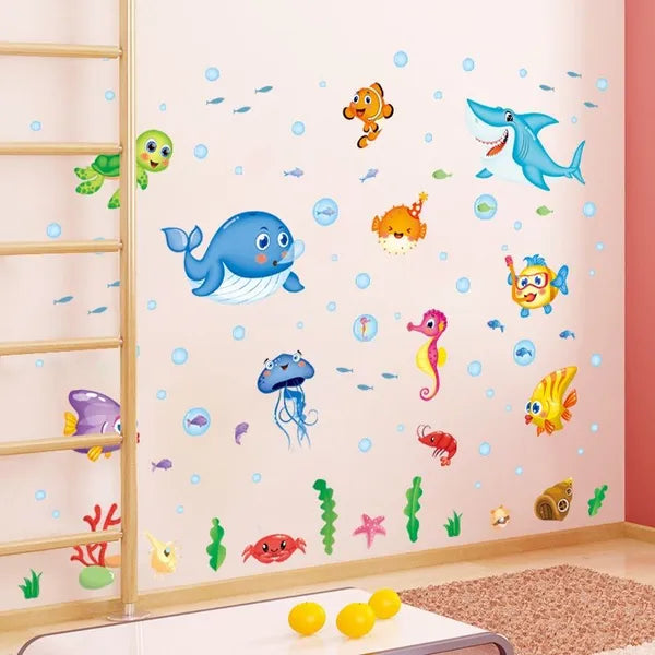 XL7206  Wall Sticker Underwater Ocean Fish Seaweed Removable Wall Decal, Children Kids Baby Home Room Nursery DIY Decorative Adhesive Art Wall Mural