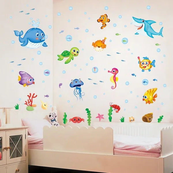 XL7206  Wall Sticker Underwater Ocean Fish Seaweed Removable Wall Decal, Children Kids Baby Home Room Nursery DIY Decorative Adhesive Art Wall Mural