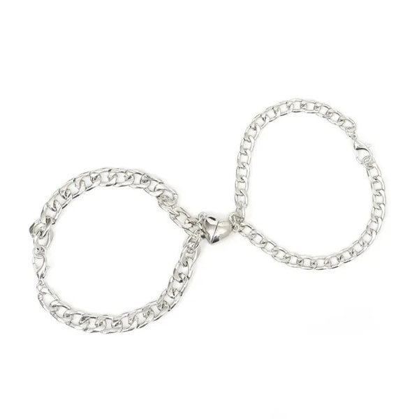 1 Pair Heart Magnet Couple Bracelet for Women Men Fashion Charm Jewelry Stainless Steel Cuba Chain Bracelet Lover Gift