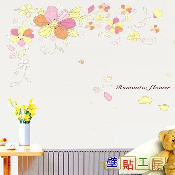 AY1924 romantisk blomma klistermärke, miljöskydd, högkvalitativ PVC transparent väggmallar.