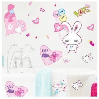 Third Generation Seamless Waterproof Wall Sticker✿ Shangjun - Pink Rabbit Wall Sticker AM837 Laptop Sticker Glass Refrigerator Desk Creative size 20x45 am837