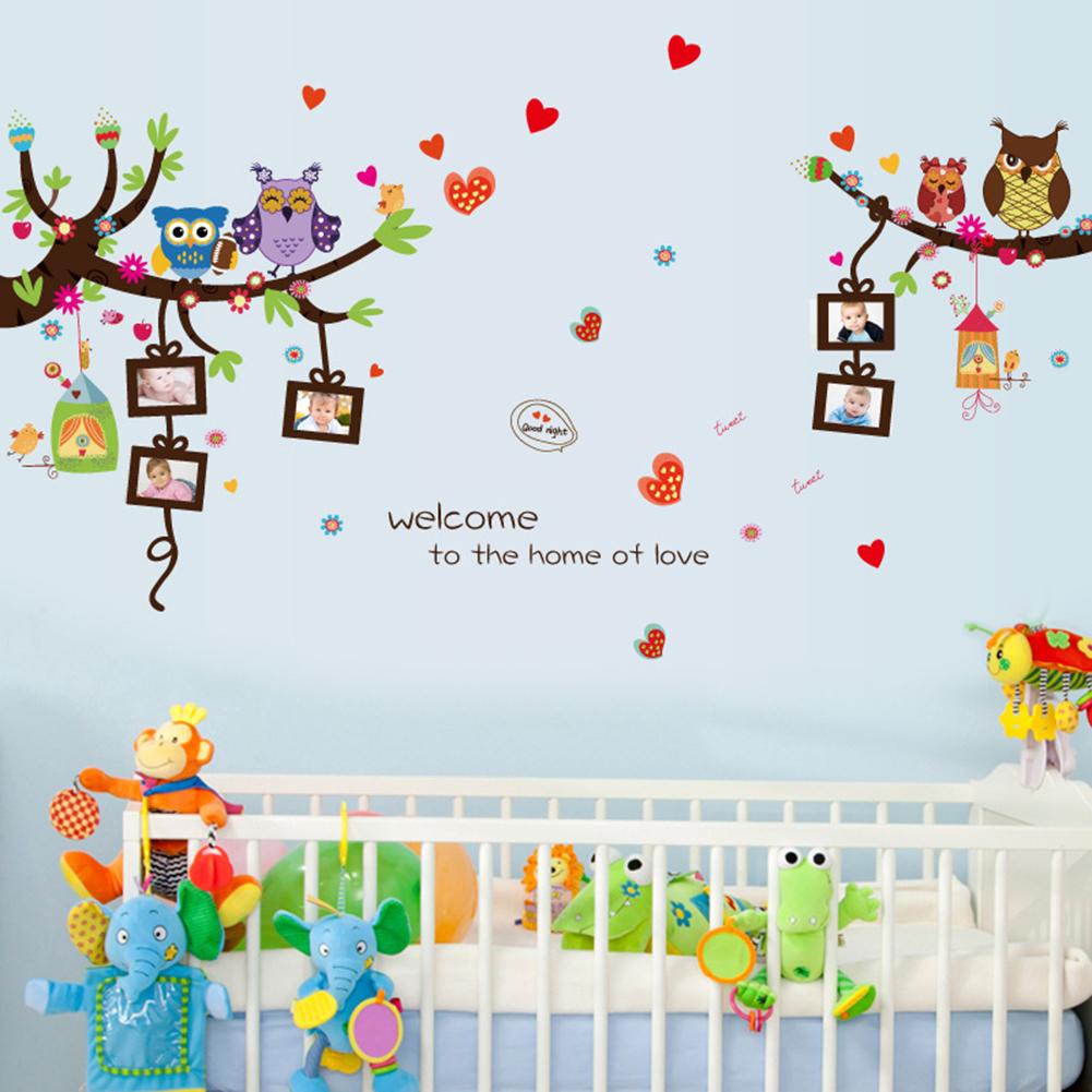 Cartoon Owls Photo Frame Wall Art Stickers Decal DIY Kids Bedroom Home Decor SK9121