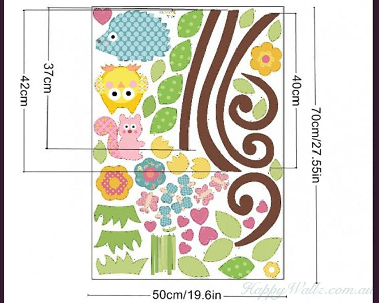 Cute Owlets On Floral Tree Wall Stickers For Kindergarten Kids Room Home Decoration Diy Cartoon Owls Animal Mural Art Pvc Decal size 50x70 zy1004