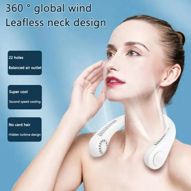 Neck Fan Portable Bladeless neck fans Portable Hanging Neck Fan Micro Cooling Strong Fan 360° Bladeless Hanging Neck Fan Rechargeable USB Mini Neck Fan for Kitchen Outdoor Travel for Summer Sports ( Random Color )