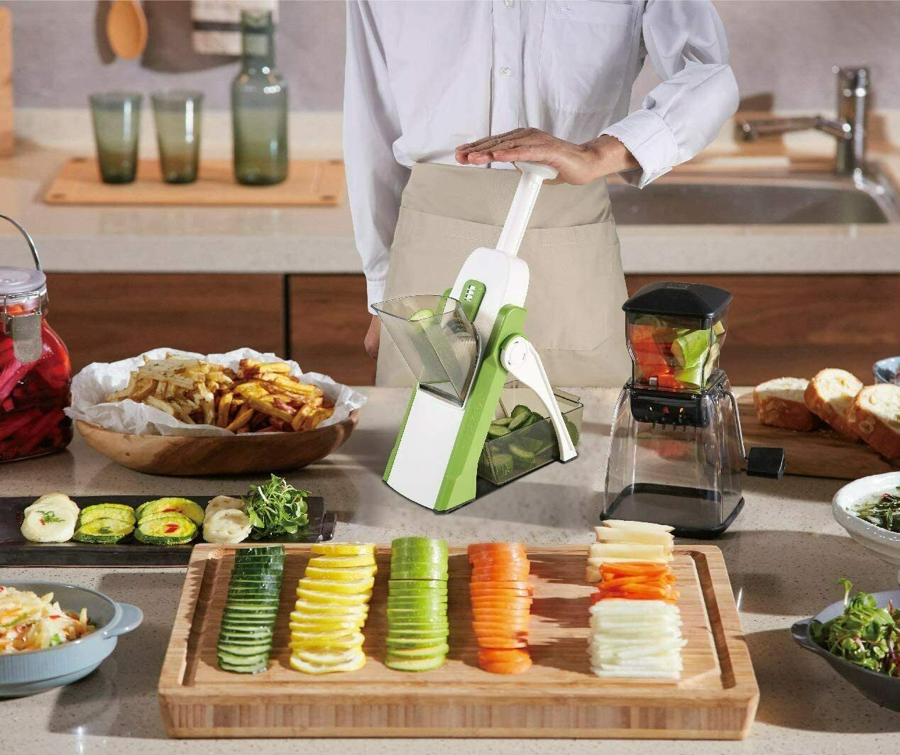 4 In 1 Vegetable Cutter Chopper Adjustable Multi-function  Cutter Vertical Vegetable Cutter Kitchen Shredder Grater Artifact(random color )