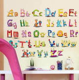 Hinleise Wall Stickers English Alphabet Letters Stickers Cute Cartoon Art Mural Decal for Kids Bedroom Nursery Classroom Early Education Removable Wall Decoration 45 60Cm