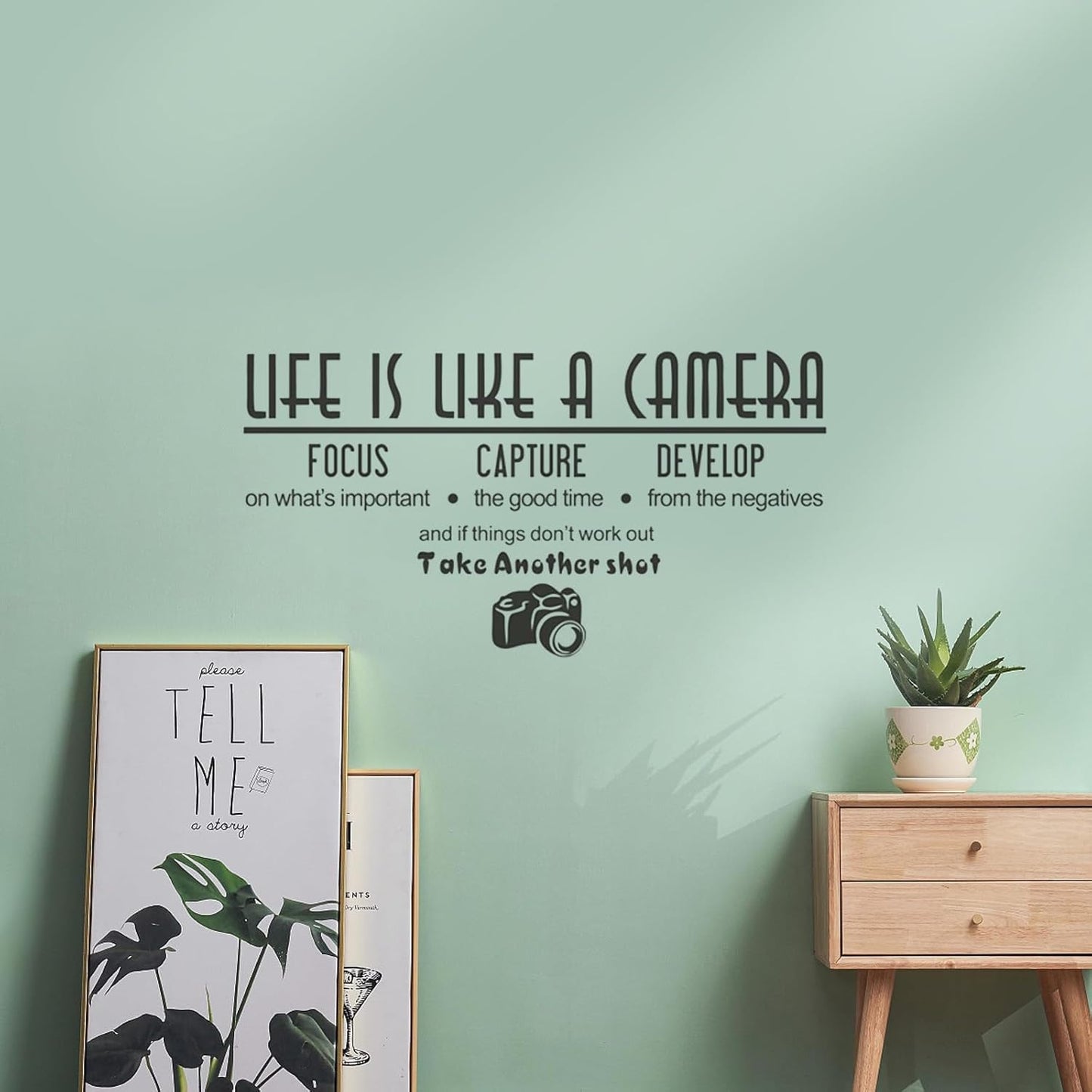 Wall Sticker, Art Life is Like a Camera Wall Stickers Decals, Vinyl Decal Photography Quote Motivational Removable Wall Decor for Bedroom Living Room, size  30x50 dzr20002