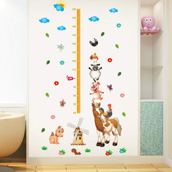 Children's room wall sticker Happy Farm Poultry Animals Height Chart Wallpaper Baby Cartoon Children'S Room Decoration Wall Stickers Nursery Measure Stickers xl8223