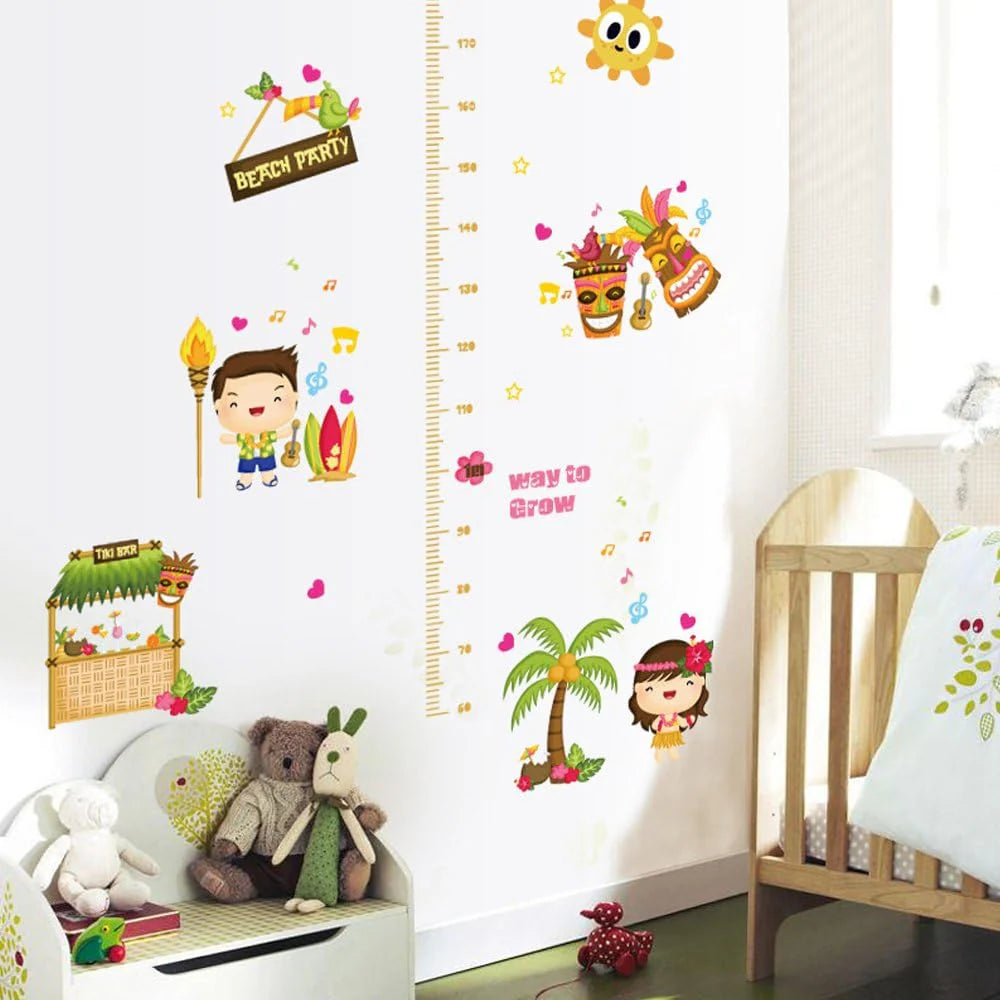 BEST OF BEST Beach Party Height Measurement Wall Sticker Home Decal Removable PVC Murals Wallpaper Girls Boys Kids Baby Nursery Bedroom Living Room Bathroom Kitchen Window Playroom Decor size 60x90  hm92004