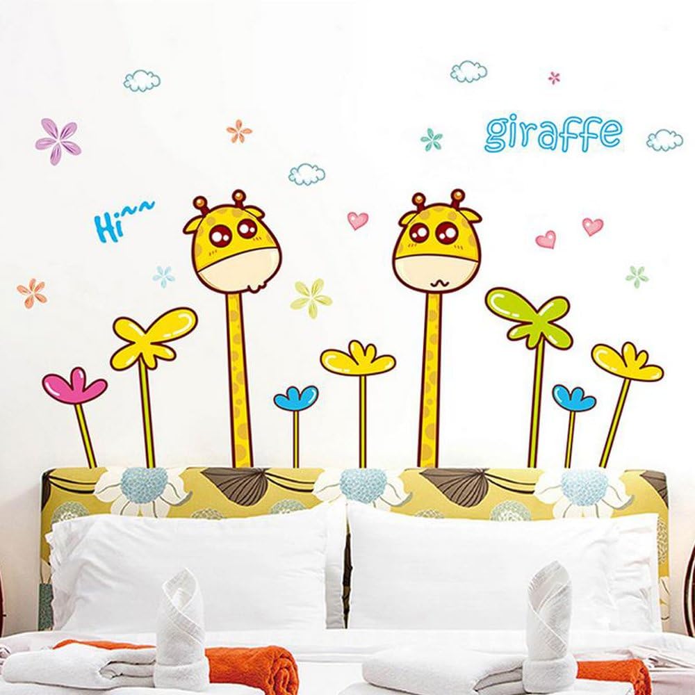Top of top store - Wall Stickers, Cartoon Animal Design, Butterflies and Flowers Removable for Home Decoration PVC, Cute Giraffes size 50x70 xls7197