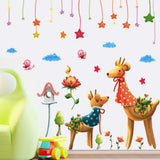 Sticker mural rêve couple cerf classe maternelle dessin animé canapé fond mur chambre des enfants size 50x70 xls7191