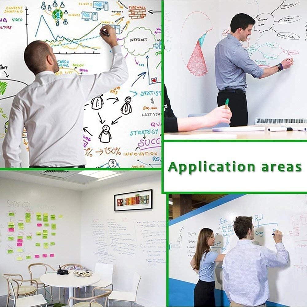 Self-Adhesive Whiteboard Wall Decal Sticker | Strong &amp; Durable Dry Erase Wall Paper | Message Board Peel Stick White Board with 1 Marker for Kids Drawing - White