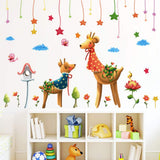 Sticker mural rêve couple cerf classe maternelle dessin animé canapé fond mur chambre des enfants size 50x70 xls7191