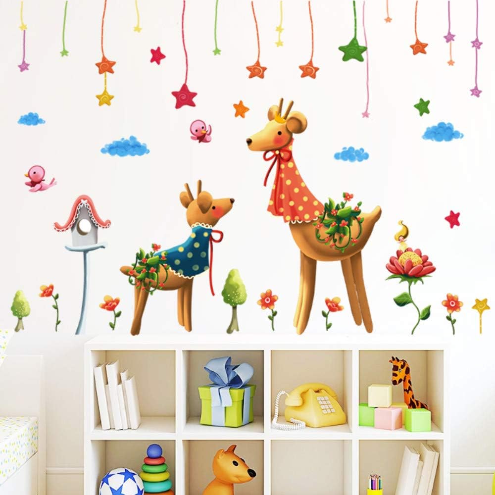 Sticker mural rêve couple cerf classe maternelle dessin animé canapé fond mur chambre des enfants size 50x70 xls7191