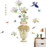Vase Wall Decal, Exquisite Vase Wall Sticker, Chinese Style Wall Sticker Vase Flower Wall Decor Self-Adhesive for Corridor, Wallpaper  size 60x90 sk9373