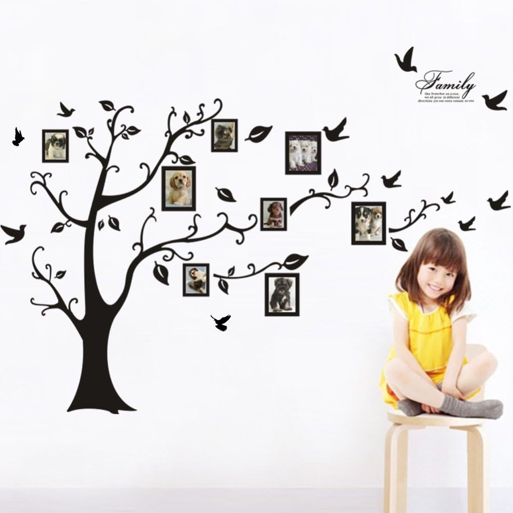Photo Frame Tree Wall Art Stickers Vinyl Decals Home Decor Sticker Home Decor Removable, black size150x225 zy94ab