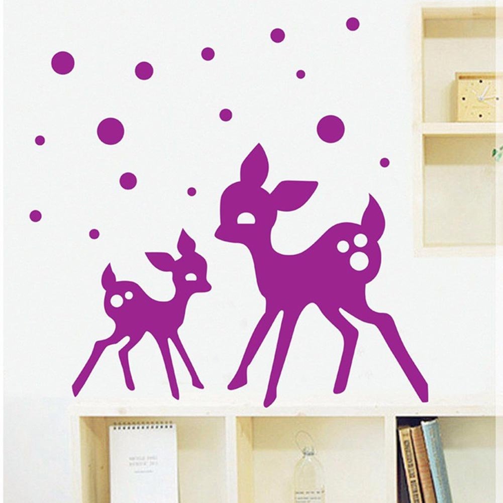 BIBITIME Mom Baby Purple Sika Deer Wall Sticker Polk Dot Decals for Nursery Children Kids Room Decor Study Bedroom Vinyl Art Mural Stickers size 50x70 xh6030