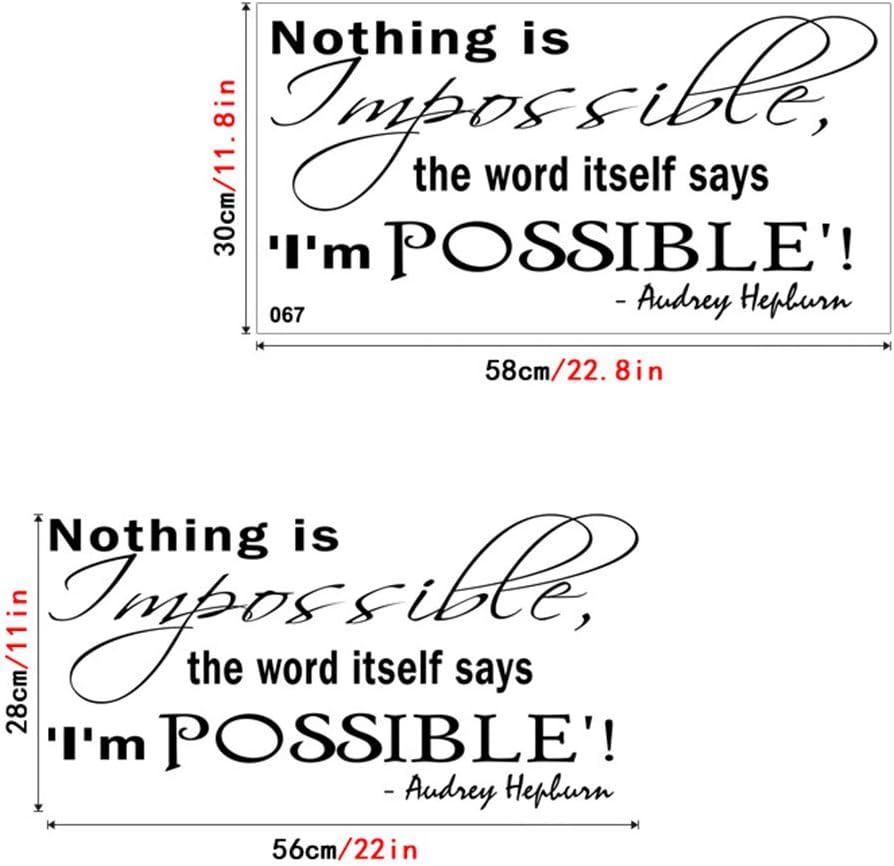 Wall Sticker Nothing is Impossible The Word Itself Says I'm Possible Wall Decal Inspirational Quotes Removable PVC Decoration Home Classroom Office Decor size 45x60cm lm067