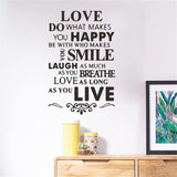 English Slogan Wall Stickers,Love Black and White self-Adhesive Wall Decals,Literature and Art Bedroom Porch Home Wall Decoration size 60x90 zy1304a